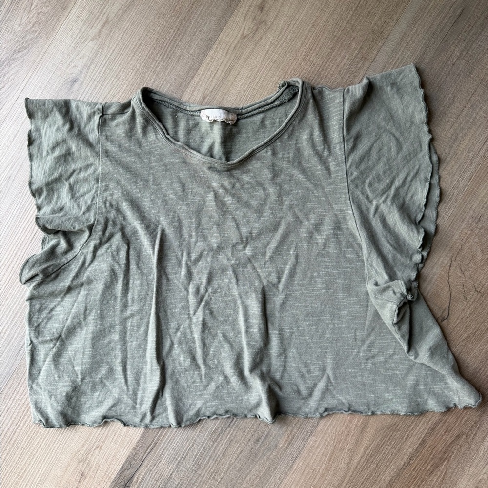 Altar'd State Ruffle Sleeve Tee - Olive